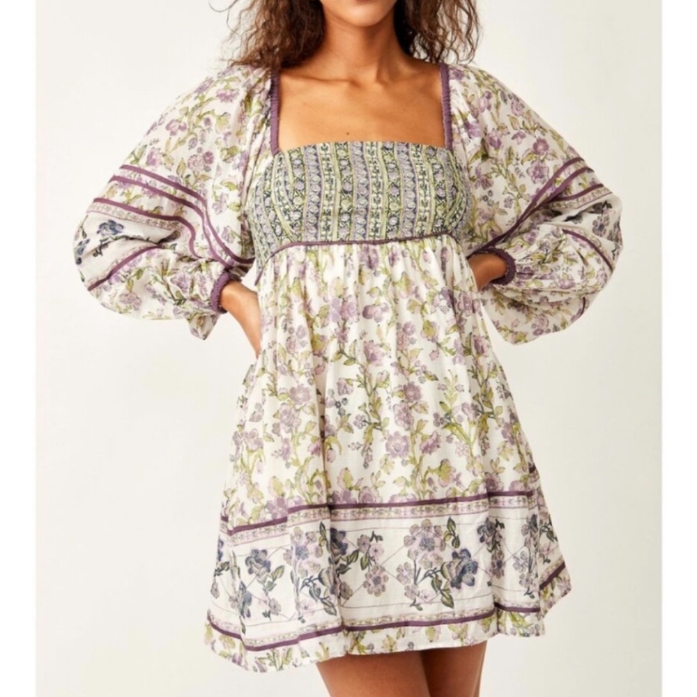 FREE PEOPLE Floral Puff Long Sleeve Dress